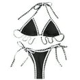 thumbnail image 1 of UTSJKR Womens Two Piece Swimsuit Triangle String Bikini Set High Cut Sexy Bathing Suit Color Block Bandeau Swim Top Black L, 1 of 8