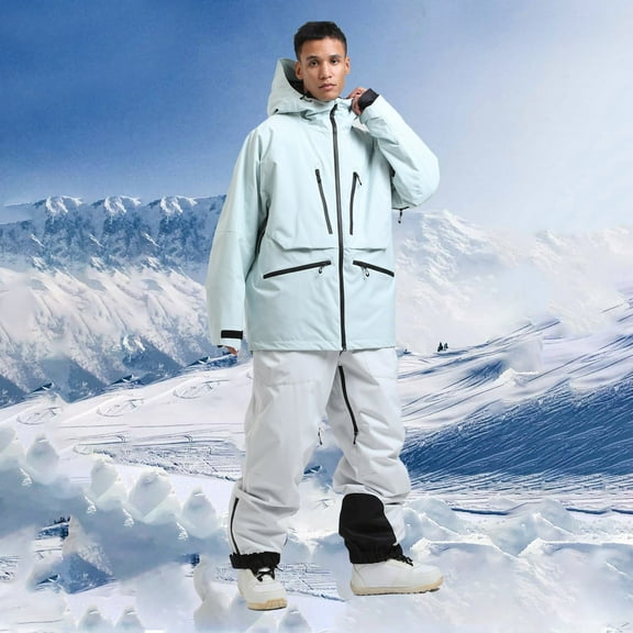 Men's Winter Skiing Jackets Men's Winter Outdoor Sports Double-board Warm Breathable Windproof Ski Jacket Light Blue S