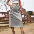 thumbnail image 1 of Women Plus size Long Maxi Skirts Loose Embroidery Summer New Elastic Waist A-line Skirt Ndbuld,Gray,XL, 1 of 4