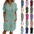thumbnail image 1 of Women's Summer Dress Casual Midi Short Sleeve Button Down Shirt Dresses Loose Beach Cover Up with Pockets,Mint Green ,Size XXL, 1 of 6
