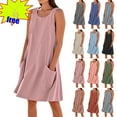 thumbnail image 1 of Savings Up to 30% off！Women's Summer Dresses Solid Color Casual Sleeveless Linen Loose Fitting Midi Dress With Pockets Wine,Size S-XXXL, 1 of 6
