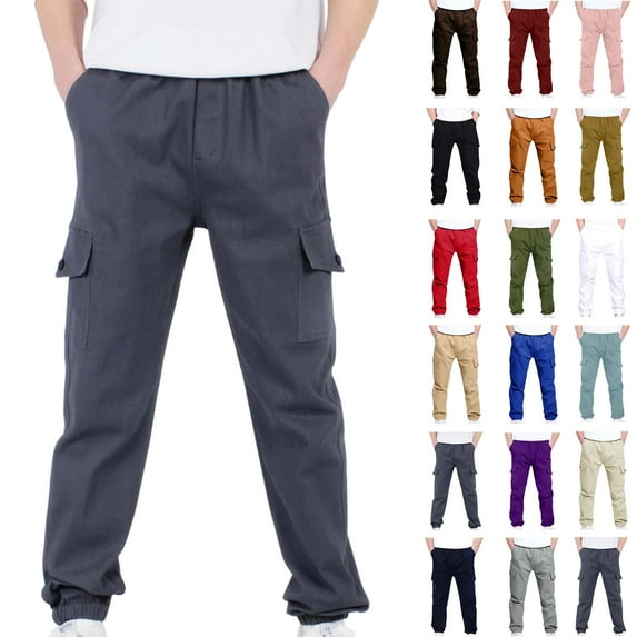 4-13Years Boys And Girls Childrens Sports Cargo Pants Stretch Elastic Waist School Kids Twill Joggers Dark Gray 9 Years