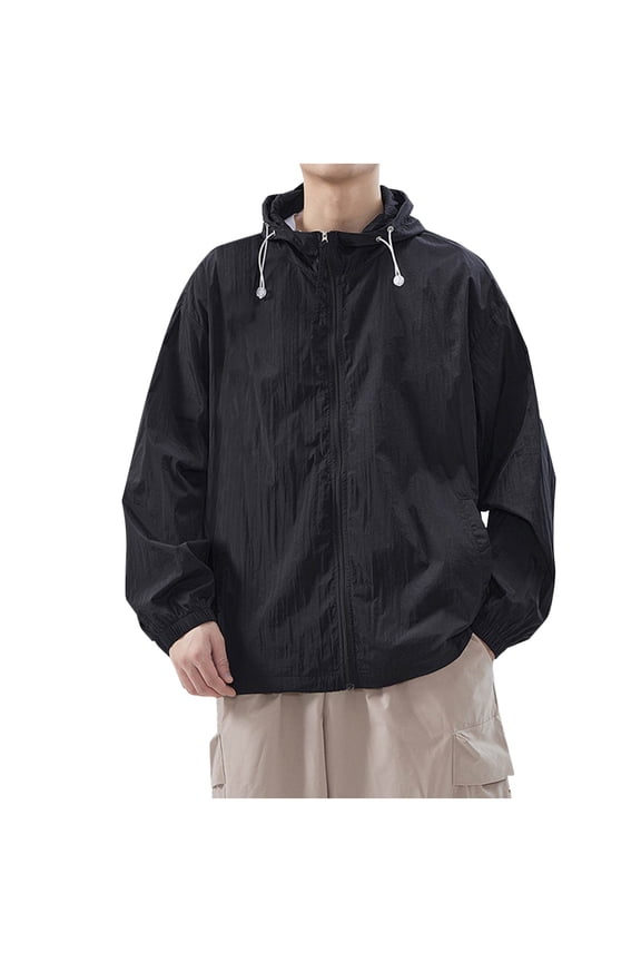 Men's Sun Protection Clothing Solid Hooded Trendy Ice Silk Breathable Lightweight Sun Protection Jacket