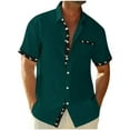 thumbnail image 1 of Savings Up to 50% off Mens T-shirts, Men Casual Color Blocked Turndown Collar Button Short Sleeved Shirt M, Green, 1 of 9