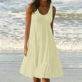 thumbnail image 1 of Sundresses for Women, Womens Summer Round Neck Print Sleeveless Beach Dress Beige 4XL, 1 of 7