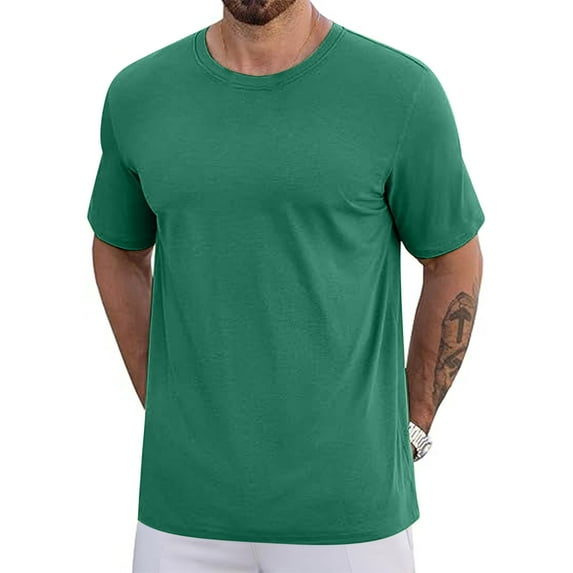 Savings Up to 50% off T-shirts for Man, Men's Sport Solid Color Casual Short Sleeved Round Neck Shirts 3XL, Green