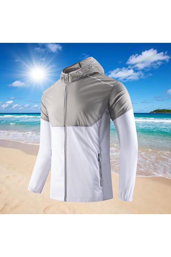 Men's Sun Protection Clothing Summer Outdoor Pockets Fitted Hooded Fishing Clothing Coat