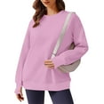 thumbnail image 1 of Savings Up to 50% off Women's Ladies' Fashionable Casual Solid Color Long Sleeved Round Neck Sweatshirt with Pocket Pink S, 1 of 9