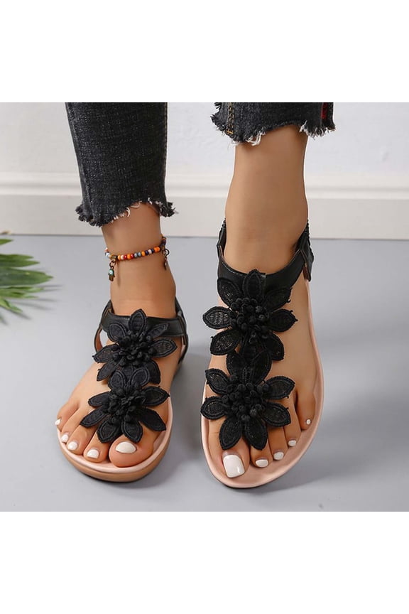 Sandals for Women Fashion Casual Flower Clip-Toe Spring And Summer New Breathable Flat Sandals