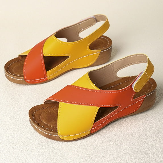 Savings Up to 50% off Women's Sandals Women's Fashion Casual Summer New Style Wedge Heel Outdoor Wear Contrast Color Breathable Thick-Soled Sandals