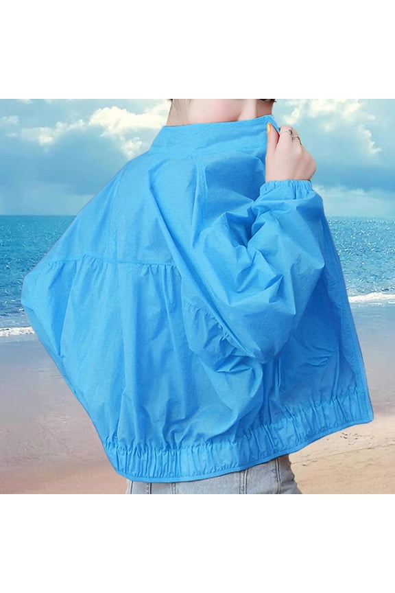 Womens Solid Color Sunscreen Suit With Pocket Zipper Long Sleeved Hoodedless Casual Fashion Outwear