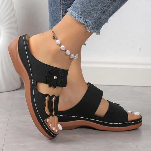 Womens Sandals Plus Size Summer Casual Solid Flip-flops Beach Wedge Toe Fish Mouth Sandals