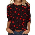 thumbnail image 1 of Valentine's Day Crewneck Shirt Women 3/4 Sleeve Fashion Cute Graphic Tops Pullover Print T-Shirts (3XL, Black-B), 1 of 5