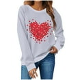 thumbnail image 1 of Valentine's Day Long Sleeve Round Neck Shirts Women Casual Cute Heart Print Tee Pullover Tops Sweatshirts (2XL, Light Gray), 1 of 3