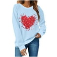 thumbnail image 1 of Valentine's Day Long Sleeve Round Neck Shirts Women Casual Cute Heart Print Tee Pullover Tops Sweatshirts (S, Light Blue), 1 of 3