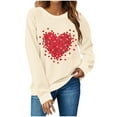 thumbnail image 1 of Valentine's Day Long Sleeve Round Neck Shirts Women Casual Cute Heart Print Tee Pullover Tops Sweatshirts (XL, Beige), 1 of 3