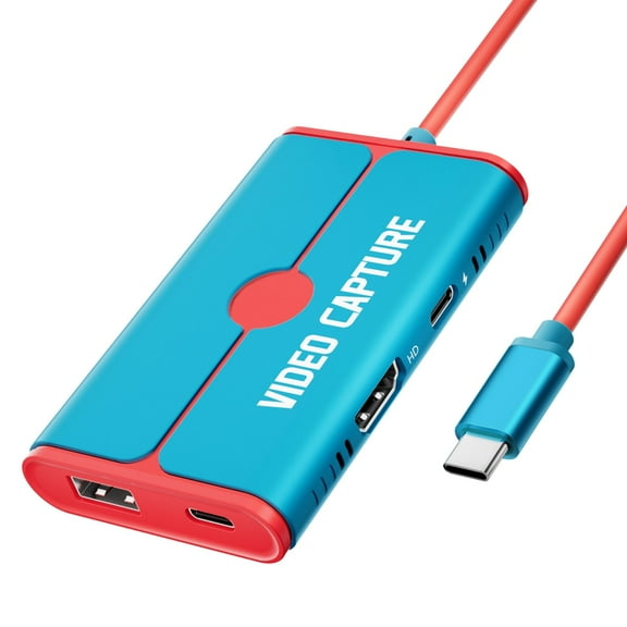 Lemorele USB 3.0 HDTV Video Capture Card, 1080P HDMI Hub with PD 100W, USB Data Port, Audio Video Capture for Games/Live Recording, Compatible with PS5, Switch, Xbox, Camera, PC, OBS, Red and Blue