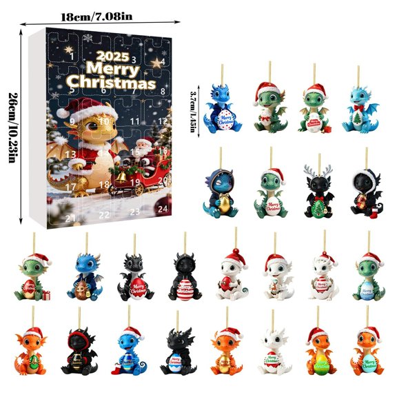 Savings Week karymi Christmas Flying Dragon Advent Calendar 2025 with 24 Figurine Ornaments 7.08x10.23in Box for Christmas Countdown Tree Decor Kids Christmas Gifts Weekly Big Savings