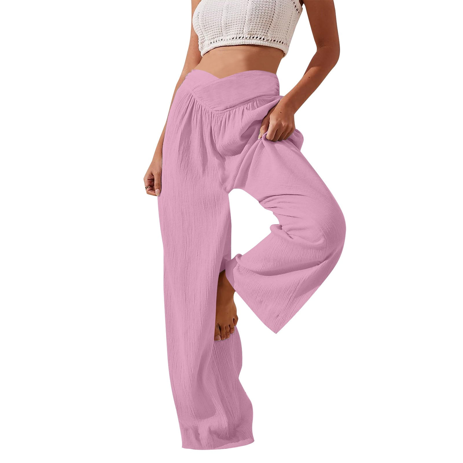 パンツ Weekend Light Pink Wool Visivo Palazzo Pant High Waist Stretchy Palazzo Pants for Women Bright Color