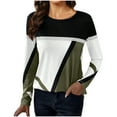 thumbnail image 1 of Women Patchwork Long Sleeve Shirts Geometric Round Neck Casual Tops Pullover Tunic Tee Blouses (S, Army Green), 1 of 4