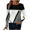 thumbnail image 1 of Women Patchwork Long Sleeve Shirts Geometric Round Neck Casual Tops Pullover Tunic Tee Blouses (S, Gray), 1 of 9