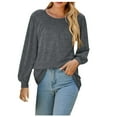 thumbnail image 1 of Women Solid Pullover Shirts Long Puff Sleeve Round Neck Casual Loose T-Shirt Pleated Tops Gray,M, 1 of 6