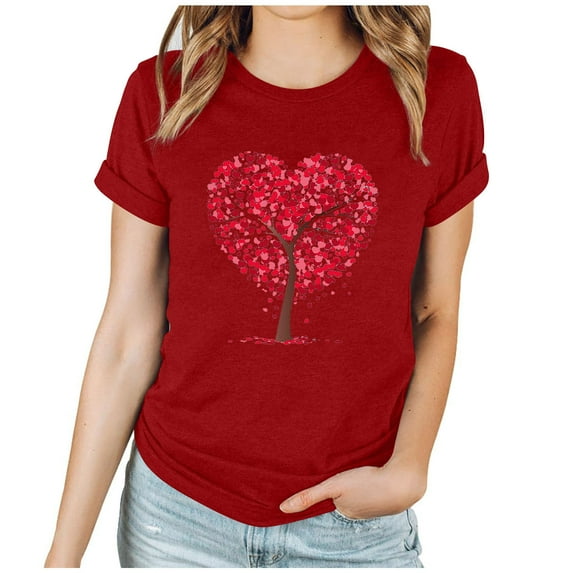 Women Valentine's Day Shirts Short Sleeve Crewneck Cute Graphic T-Shirts Casual Pullover Tunic Tops (2XL, A Red)