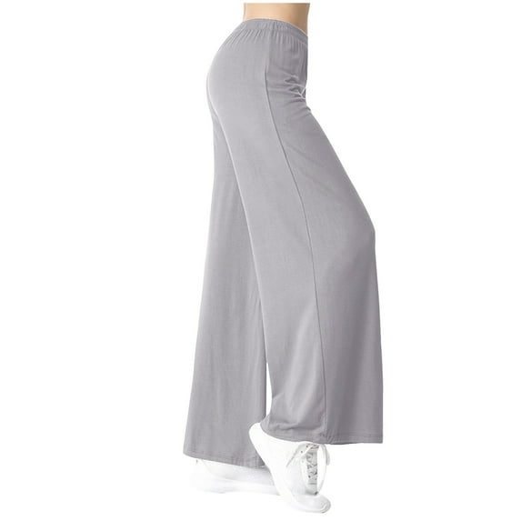 Women's Casual Loose Wide Leg Yoga Pants Mid Rised Flowy Stretchy Comfy Solid Color Workout Breathable Capri Pants Gray,2XL