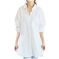 thumbnail image 1 of Women's Cotton Linen Button Up Lapel V Neck 3/4 Sleeve Pocket Solid Shirt Pullover Loose Tops Blouses White,XL, 1 of 6