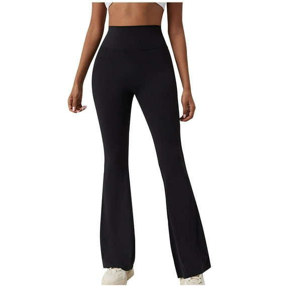 Savings Women's Flare Yoga Pants High Waist Stretchy Workout Leggings Solid Skinny Yoga Leggings Gym Fitness Long Active Pants Black,M