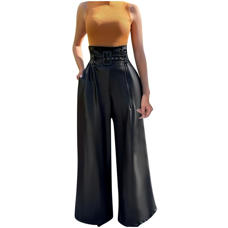 leather dress pants womens Tall Victoria High Waisted Dress Pants Faux Leather 37 - Black