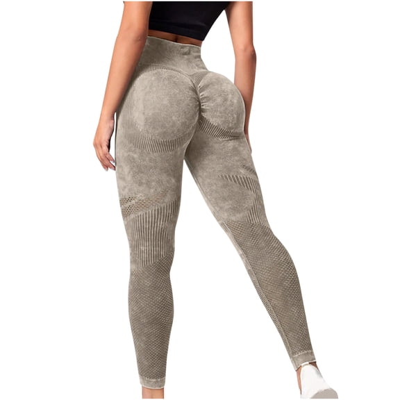 Women's High Waisted Breathable Hollow Mesh Slim Fit Stretchy Yoga Pants Butt Lifting Leggings Workout Capris Khaki,M