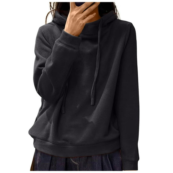 Women's Hoodies Sweatshirts Long Sleeve Solid Fleece Warm Trendy Tops Pullovers Black,S