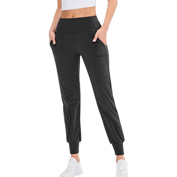Women's Joggers Pants High Waisted Slim Fit Workout Pants Casual Solid Color Fitness Pants with Pockets Black,S
