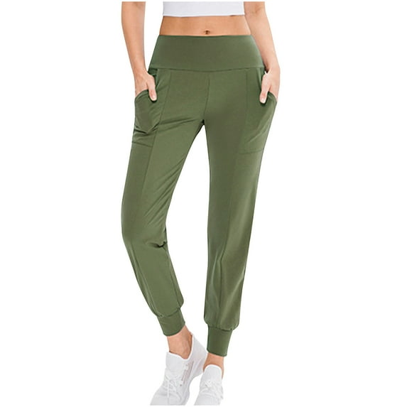 Women's Joggers Pants High Waisted Slim Fit Workout Pants Casual Solid Color Fitness Pants with Pockets Green,S