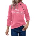 thumbnail image 1 of Women's Long Sleeve Crewneck Letter Printed Side Buttons Tunic Shirts Trendy Casual Pullover Sweatshirts Pink,L, 1 of 6