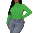 thumbnail image 1 of Savings Women's Long Sleeve Slim Crop Tops Basic T-Shirts Solid Bodysuit Spring Summer Tee Tops Green,4XL, 1 of 7