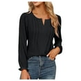thumbnail image 1 of Women's Long Sleeve Tops Dressy Casual Shrug Ruffle Sleeve Tunic Shirts V Neck Blouses Solid Ladies Shirts Black,L, 1 of 6