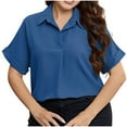 thumbnail image 1 of Women's Plus Tops Short Sleeve Loose Fit Casual Shirts Pullover Blouses Blue,3XL, 1 of 7