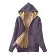 thumbnail image 1 of Women's Thermal Sherpa Fleece Lined Hooded Coat Long Sleeve Zip up Kangaroo Pocket Solid Warm Jacket Purple,L, 1 of 6