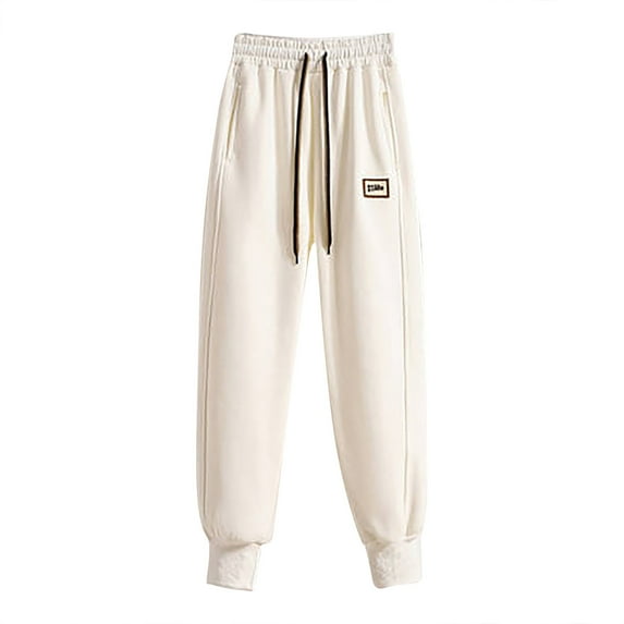 Savings Women's Thickened Warm Sweatpants Drawstring Waist Fleece Lined Trendy Long Workout Pants Casual Trousers White,2XL