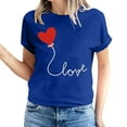 thumbnail image 1 of Women's Valentine's Day Short Sleeve Shirts Cute Print Casual Basic Tee Tunic Crew Neck Graphic Blouses Tops (L, Dark Blue), 1 of 5