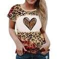 thumbnail image 1 of Women's Valentine's Day Short Sleeve Shirts Graphic Leopard Pullover Tops Plus Size S-6XL Casual Tee Blouses (2XL, Brown-F), 1 of 7