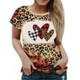 thumbnail image 1 of Women's Valentine's Day Short Sleeve Shirts Graphic Leopard Pullover Tops Plus Size S-6XL Casual Tee Blouses (S, Brown-J), 1 of 7