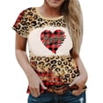 thumbnail image 1 of Women's Valentine's Day Short Sleeve Shirts Graphic Leopard Pullover Tops Plus Size S-6XL Casual Tee Blouses (XL, Brown), 1 of 7