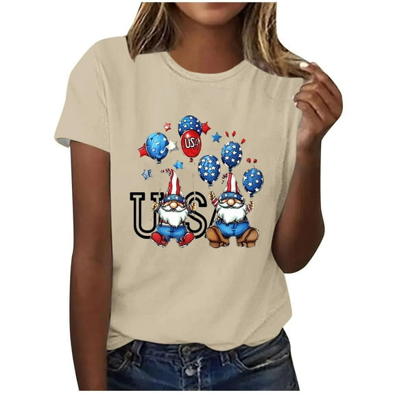 Womens America Land of The Free Shirt Independence Day Tunic Blouses American Flag Printed T-Shirt Scooped Neck Tee Short Sleeve Tops Causal Vintage Tunics Going Out Blouses