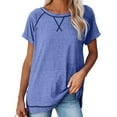 thumbnail image 1 of Womens Casual Short Sleeve Shirts Crewneck Side Split Pullover Tops Loose Fitting Solid T-Shirts Tee (S, Blue), 1 of 6
