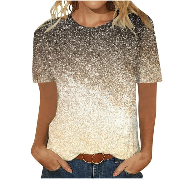 Womens Grapchic Shirts Short Sleeve Casual Round Neck T-Shirts Loose Pullover Outdoor Tops Blouses (3XL, Beige)