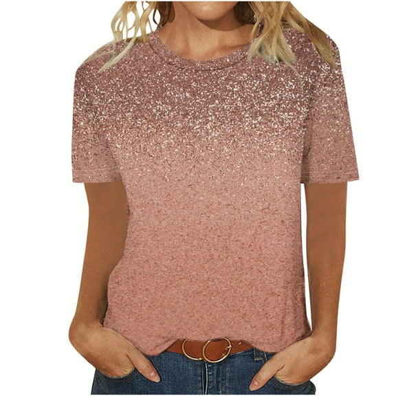 Womens Grapchic Shirts Short Sleeve Casual Round Neck T-Shirts Loose Pullover Outdoor Tops Blouses (L, Rose Gold-A)