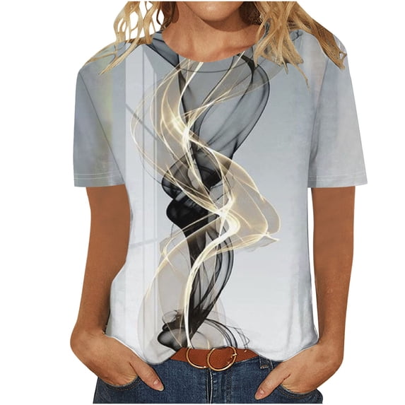 Womens Grapchic Shirts Short Sleeve Casual Round Neck T-Shirts Loose Pullover Outdoor Tops Blouses (XL, Silver)